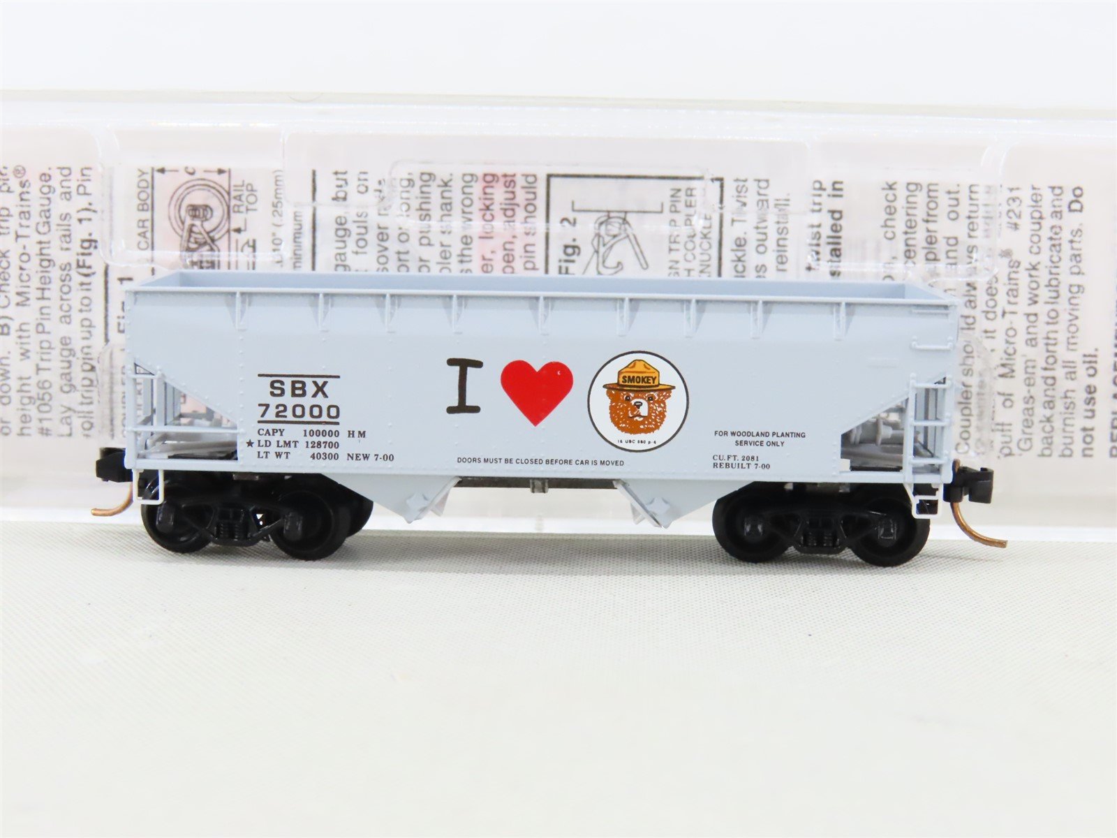 N Scale Micro-Trains MTL 55450 SBX Smokey Bear 2-Bay Open Hopper #72000