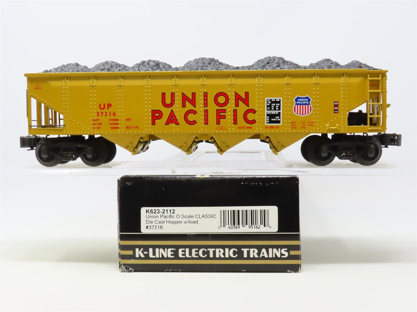 O Gauge 3-Rail K-Line K623-2112 UP Union Pacific 4-Bay Hopper #37216 w/Load