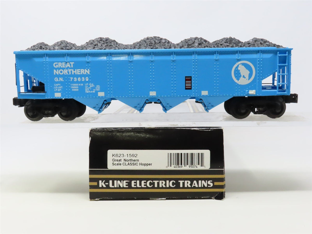 O Gauge 3-Rail K-Line K623-1592 GN &quot;Big Sky Blue&quot; 4-Bay Hopper #73639 w/Load