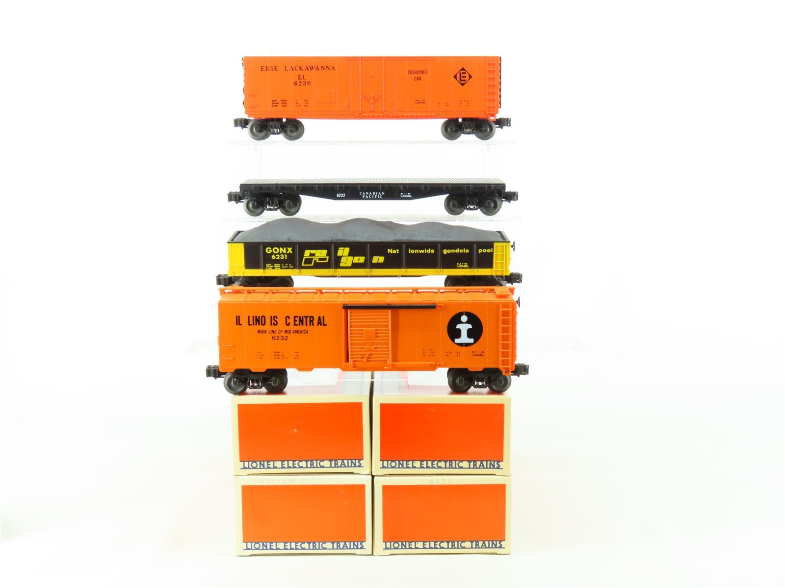 O Gauge 3-Rail Lionel 6-6290 EL/IC/GONX/CP Assorted Freight 4-Car Set
