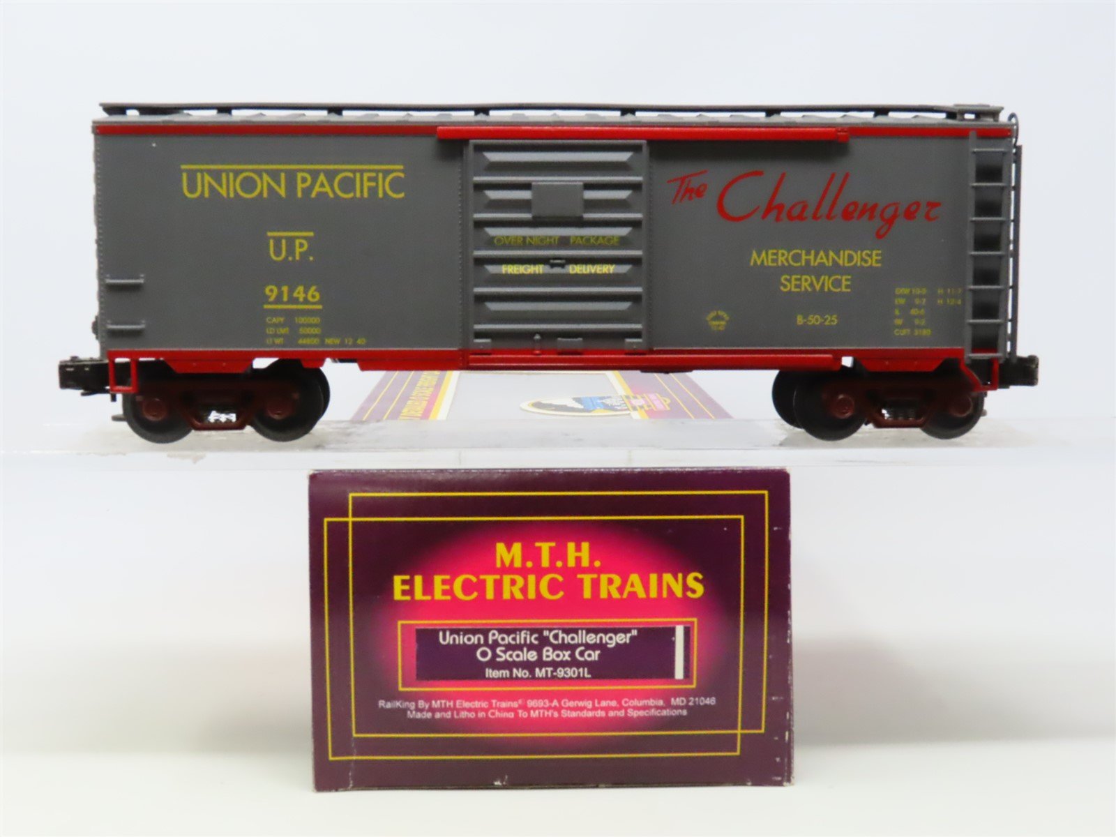 O Gauge 3-Rail MTH MT-9301L UP Union Pacific "The Challenger" Box Car #9146