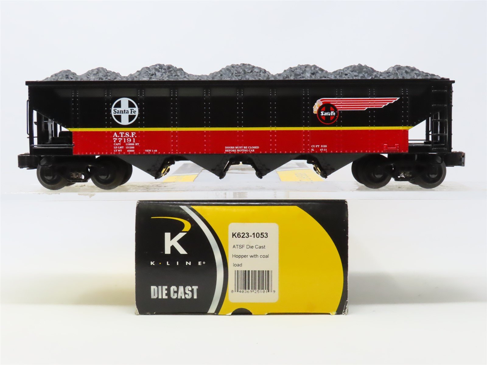 O Gauge 3-Rail K-Line K623-1053 ATSF Santa Fe 4-Bay Hopper #77191 w/Load
