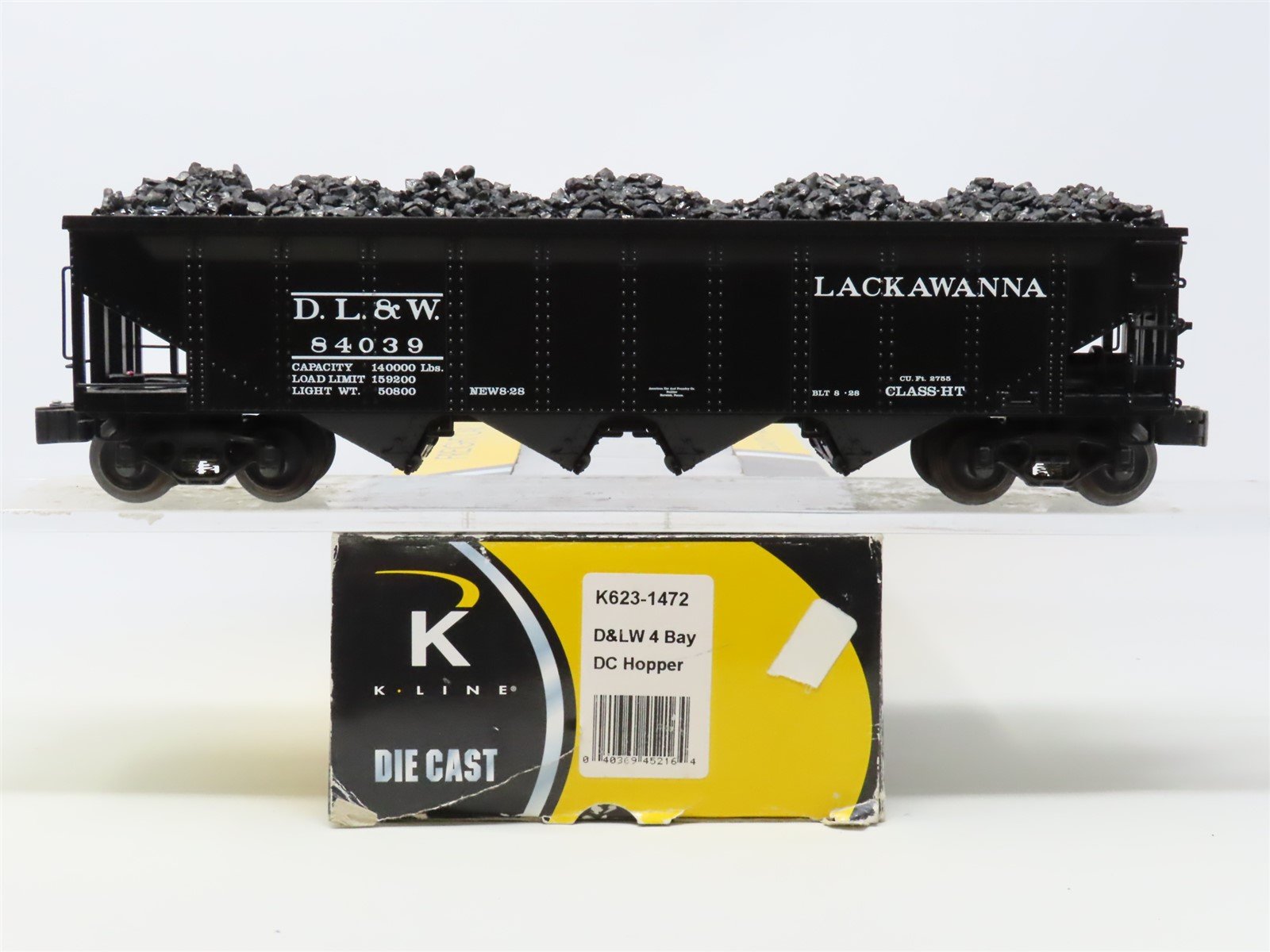 O Gauge 3-Rail K-Line K623-1472 DL&W Lackawanna 4-Bay Hopper #84039 w/Coal Load