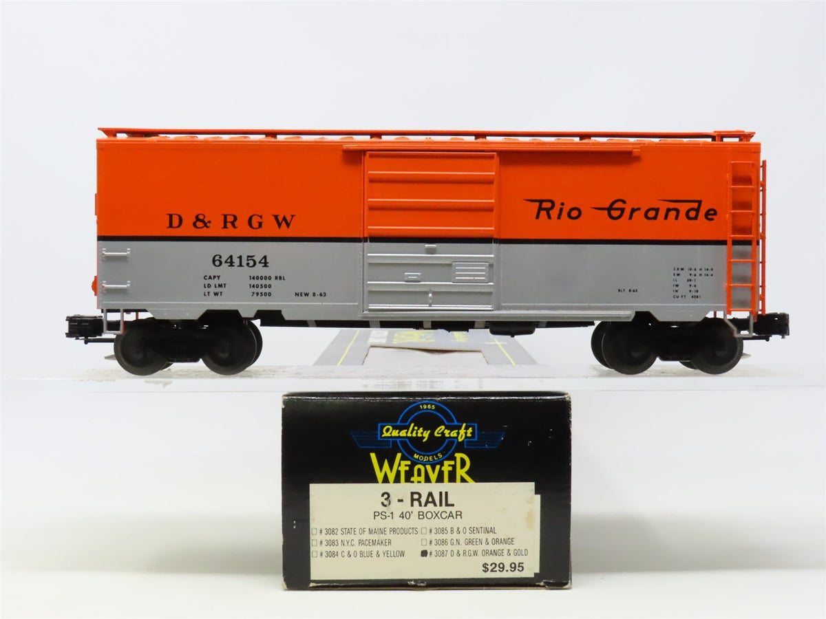 O Gauge 3-Rail Weaver 3087 D&amp;RGW Rio Grande PS-1 40&#39; Box Car #64154