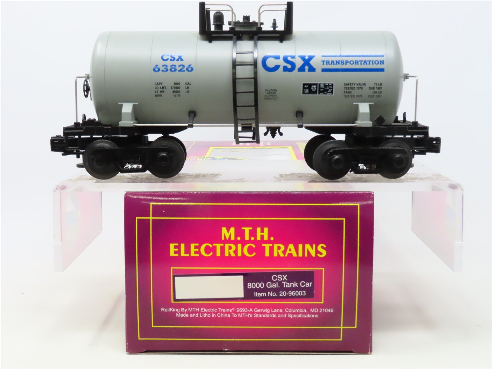 O Gauge 3-Rail MTH #20-96003 CSX Transportation 8K Gallon Tank Car #63826