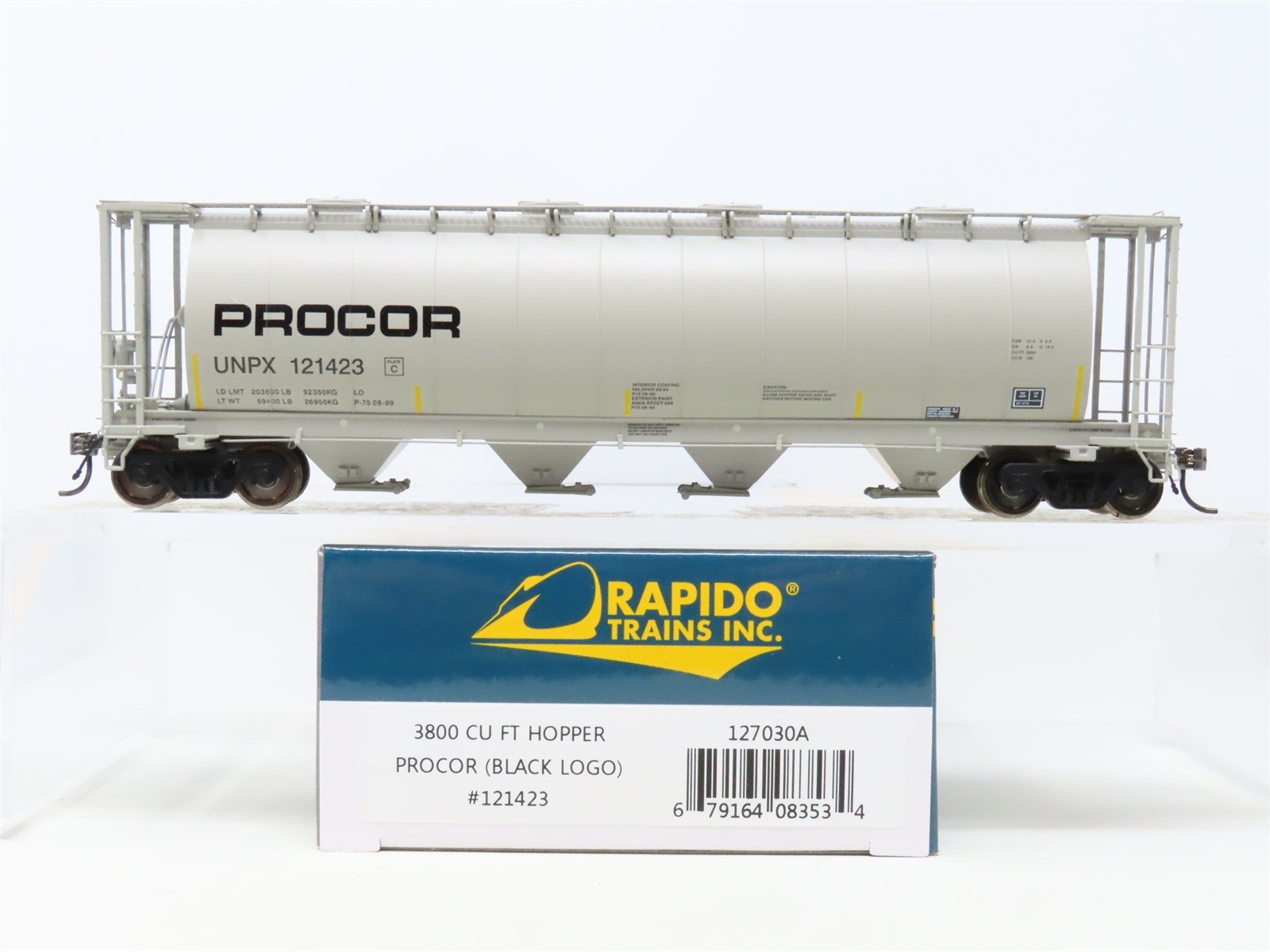 HO Scale Rapido 127030A UNPX PROCOR 4-Bay Cylindrical Hopper #121423