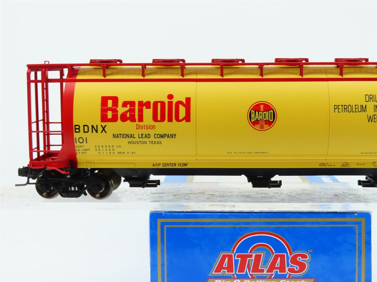 O Scale 2-Rail Atlas 6312-2 BDNX Baroid ACF 3-Bay Cylindrical Hopper #101